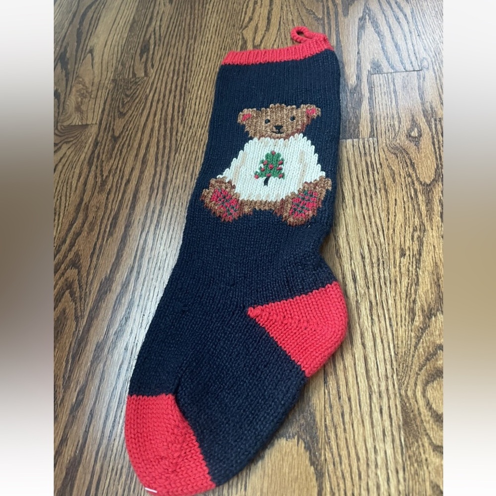 marissa christina knit teddy bear Christmas stocking NWT